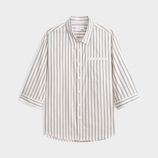 GXG男装   杏色条纹翻领七分袖衬衫 宽松休闲透气 夏季热卖G24X232013 商品图4