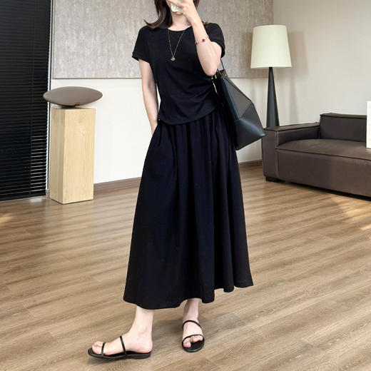 重塑腰线松弛套装裙！2025遮肉收腰开叉短袖T垂感口袋A字裙T裙 商品图6