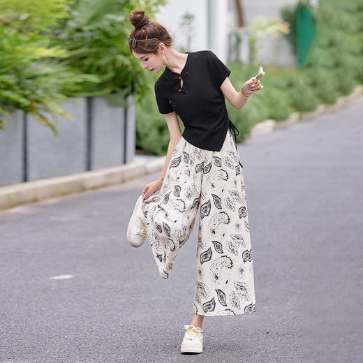 新中式国风印花套装，不规则上衣阔腿裤两件套HR-GJC2575 商品图1