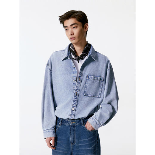 GXG男装 牛仔蓝水洗风格潮流时尚衬衫外套    秋季热卖G24XE93001 商品图2