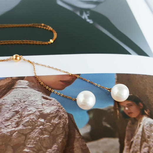 【天然正品】AU750黄金镶2颗天然约8.2MM akoya海水珍珠吊坠项链46CM（长度可调节）女士现售价：1480特价！290525NJM10 商品图2