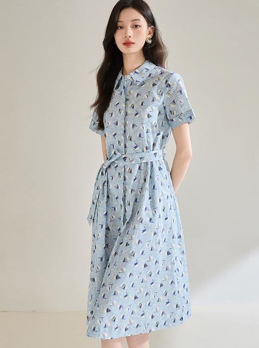 原单剪标之禾抗皱全棉印花蓝色扬帆衬衫领连衣裙 商品图7