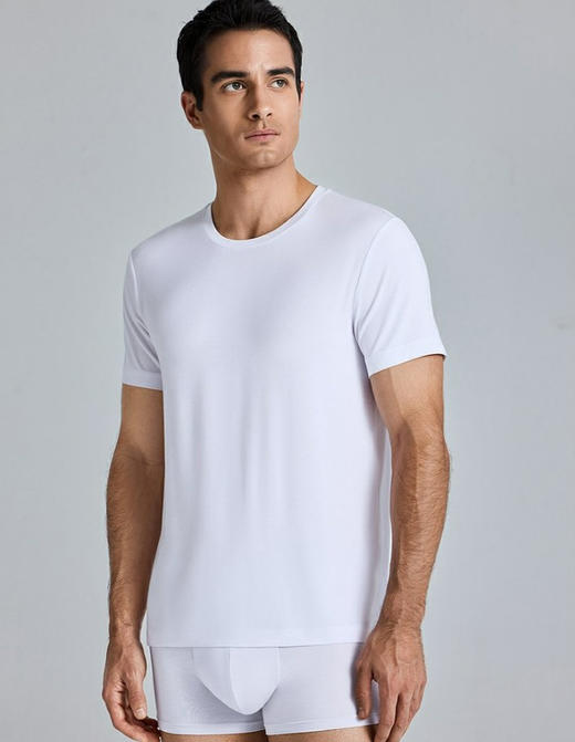 官网399！爱家男士轻享系列60S双纱莫代尔短袖上衣 原纱凉感百搭圆领休闲T恤运动家居 商品图5