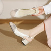【预售5天】方头粗跟包头凉鞋女夏新款拼色真皮浅口高跟鞋时尚后空跟凉鞋ZF&25091 商品缩略图1