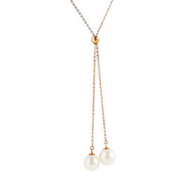 【天然正品】AU750黄金镶2颗天然约8.2MM akoya海水珍珠吊坠项链46CM（长度可调节）女士现售价：1480特价！290525NJM10