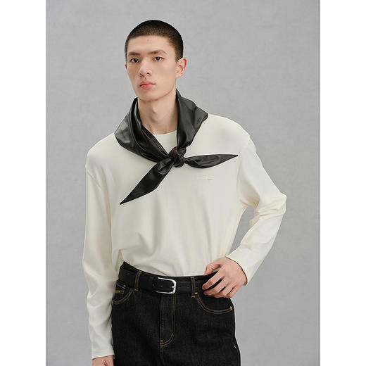 GXG男装  白色简约宽松通勤长袖T恤 24冬热卖G24X344011 商品图2