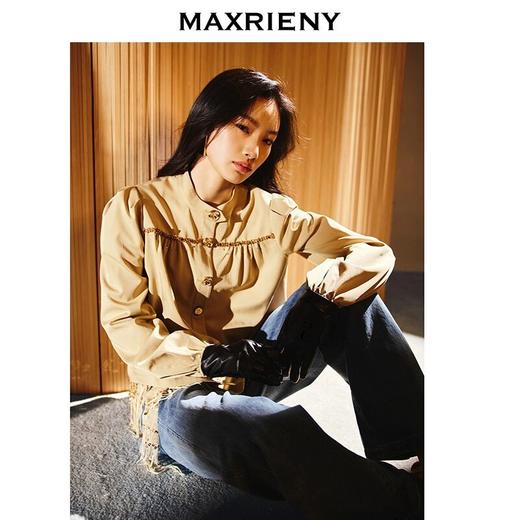 MAXRIENY高级气质感复古优雅卡其色上衣2025春款压褶设计感外套(货号:MS86JA025) 商品图3