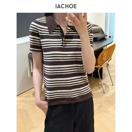 棉仓3631501018-IACHOE【可露丽】山羊绒条纹Polo衫 商品图3