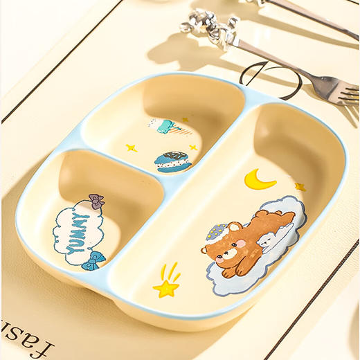 【萌萌小熊分格餐盘】新款三格陶瓷宝宝分格餐盘家用儿童分餐盘一人食减脂定量饭盘 商品图3