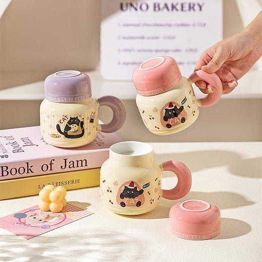 摩登主妇马克杯带盖杯子可爱陶瓷杯高颜值家用喝水杯办公室咖啡杯 商品图0