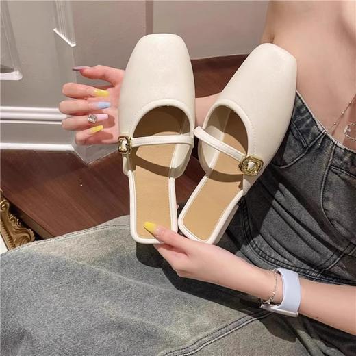 【可甜可酷，简约百搭~】法式包头半拖鞋女外穿 春夏新款百搭软皮穆勒鞋 玛丽珍单鞋低跟-QQ 商品图2
