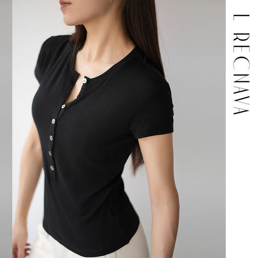 L RECNAVA 莱赛尔天丝+绵羊毛短袖 排扣修身显瘦T 柔软贴身不扎 商品图2