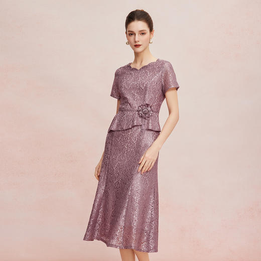 QF8C5斯尔丽25新款宴会华丽礼服立体盘花假两件刺绣蕾丝温柔端庄连衣裙 商品图2