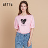 EITIE爱特爱夏季新款圆领亮片刺绣印花短袖纯棉T恤上衣女7702403 商品缩略图0