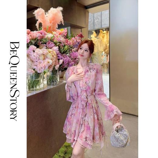 BeQueenStory【春日紫罗兰】法式轻奢荷叶边欧若风连衣裙女新款 商品图2