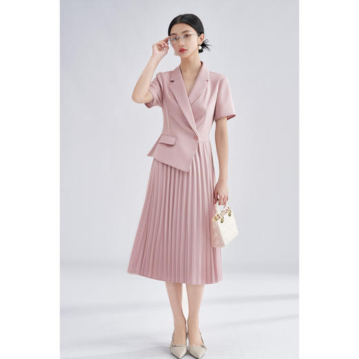 【气质西装裙】2025夏季时尚通勤拼接百褶短袖连衣裙5M25BL1984 商品图3