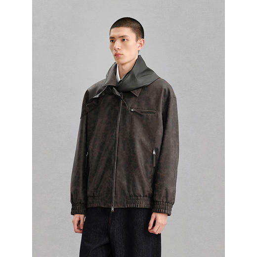 GXG男装 复古擦色pu皮夹克外套男 24年冬热卖G24X214064 商品图2