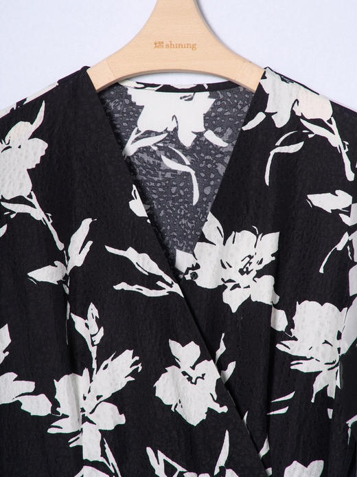 女士V领短袖真丝连衣裙 商品图1