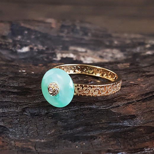 【天然正品】A货翡翠AU750黄金镶钻镶天然冰种平安扣翡翠（吉祥、如意）戒指21号（戒圈可改）女士现售价：3680！080625NJS09 商品图2