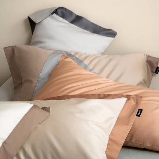 自然醒100支长绒棉Maillard美拉德系拼边枕套高奢款HS 商品图6