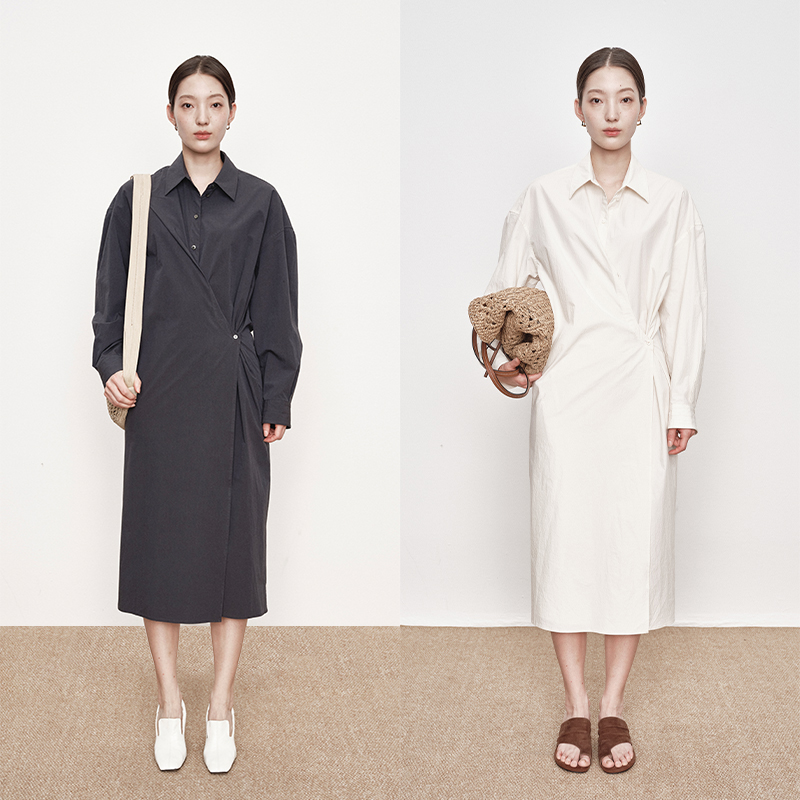 UMILAB｜弦月*高智通勤 100%高支SU匹马棉 不对称衬衫连衣裙D810M