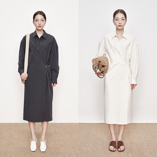 UMILAB｜弦月*高智通勤 100%高支SU匹马棉 不对称衬衫连衣裙D810M 商品图0