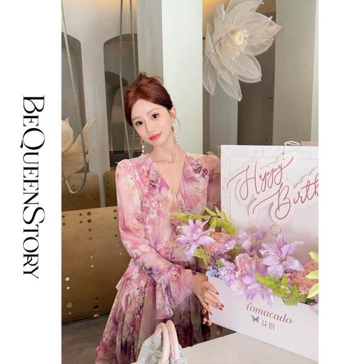 BeQueenStory【春日紫罗兰】法式轻奢荷叶边欧若风连衣裙女新款 商品图4