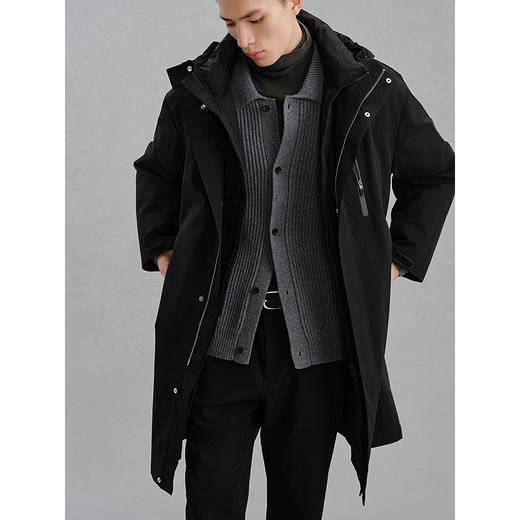 GXG男装  黑色连帽长款羽绒服通勤外套24冬热卖G24XY14002 商品图3
