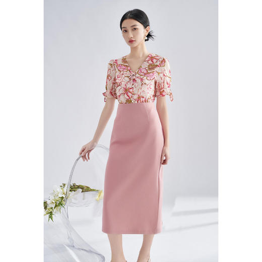 【休闲套装】2025夏季时尚真丝印花泡泡袖衬衫显瘦直筒半身裙3733 商品图4