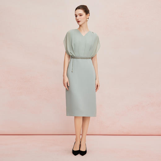 QF8C1斯尔丽25新款优雅端庄显瘦轻薄雪纺落肩连衣裙 商品图8