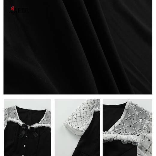 司歌翻领短袖拼接网纱刺绣显瘦连衣裙A911032X 商品图2