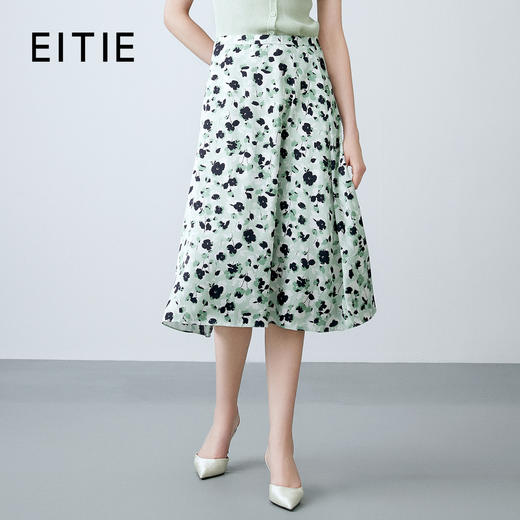 EITIE爱特爱夏季新款时尚高腰a字显瘦法式通勤印花半身裙7806509 商品图0
