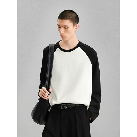 GXG男装 白色肌理感撞色长袖T恤24年冬季热卖G24X344014 商品图4