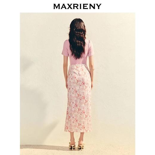 MAXRIENY复古春日氛围感印花开叉半裙高腰抽褶长裙2025春季新款(货号:MS86SK036) 商品图4