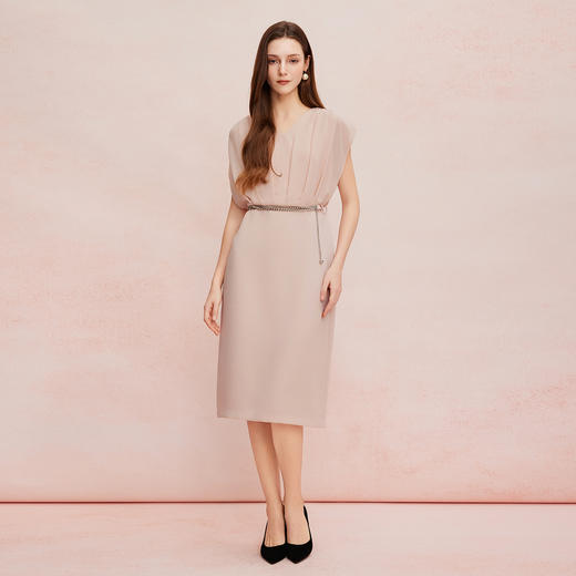 QF8C1斯尔丽25新款优雅端庄显瘦轻薄雪纺落肩连衣裙 商品图3