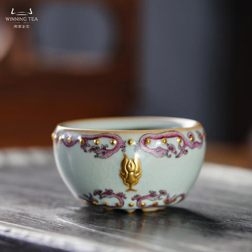 问鼎汝瓷鼎峰系列天青蛇首战鼓杯（描金梵红蛇纹） 商品图0