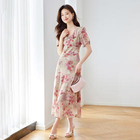 气质荷叶边，V领碎花连衣裙HR-X2001