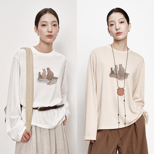 UMILAB｜剪影*不费力慵懒 原创印花天丝棉轻薄防晒宽松T长袖T751M 商品图0