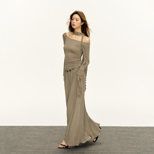 Ariseism  美式复古设计感气质斜肩中长款连衣裙女2025新款春秋裙子 商品图2