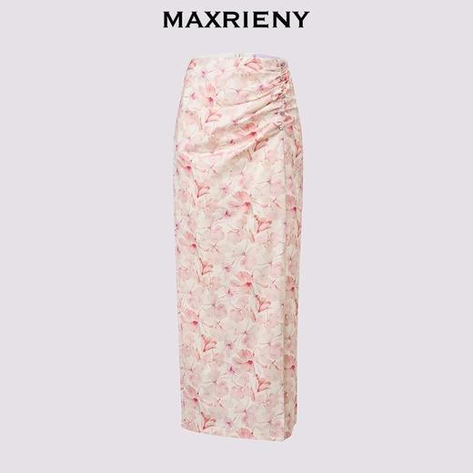MAXRIENY复古春日氛围感印花开叉半裙高腰抽褶长裙2025春季新款(货号:MS86SK036) 商品图0