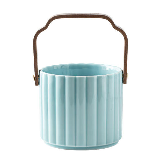 【直把竖纹提篮】陶瓷复古手提果盘家用零食糖果盒精致高端轻奢坚果水果篮点心盘子 商品图9