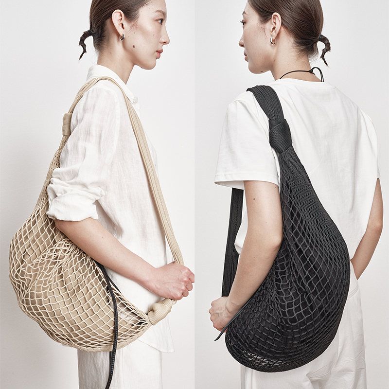 UMILAB｜逐浪*小众松弛 渔网编织多背法斜挎大号网兜牛角包BK652W