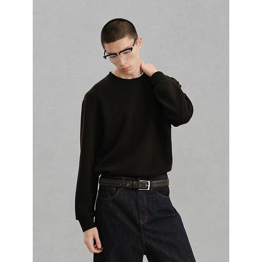 GXG男装    黑色提花面料通勤圆领卫衣 24冬热卖G24X314031 商品图2