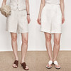 UMILAB｜白茶*静奢亚麻系列 100%水洗亚麻 极简半松紧短裤P1270W 商品缩略图0