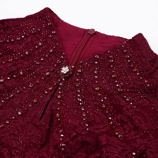 QF8C6斯尔丽25新款改良旗袍款刺绣蕾丝立体烫钻鱼尾长裙礼服宴会连衣裙 商品图5