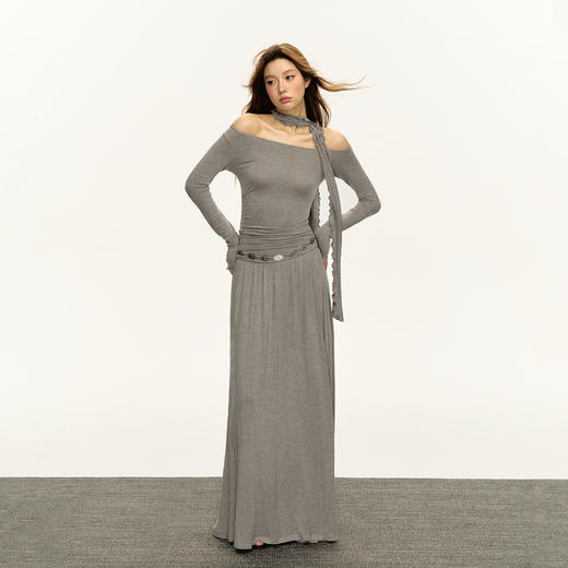 Ariseism  美式复古设计感气质斜肩中长款连衣裙女2025新款春秋裙子 商品图0