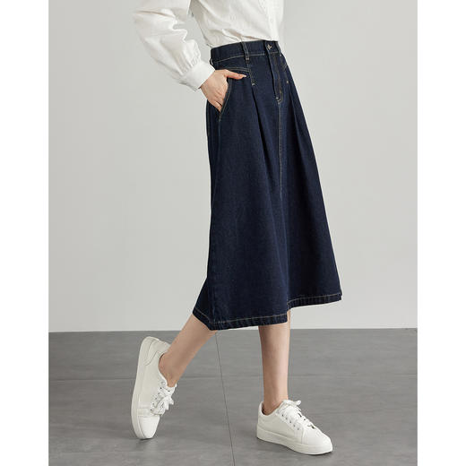 【五折购】熙世界洗水复古蓝牛仔半身裙女2025秋季新款高腰中长款a字伞裙 商品图5