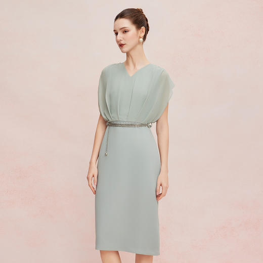 QF8C1斯尔丽25新款优雅端庄显瘦轻薄雪纺落肩连衣裙 商品图7