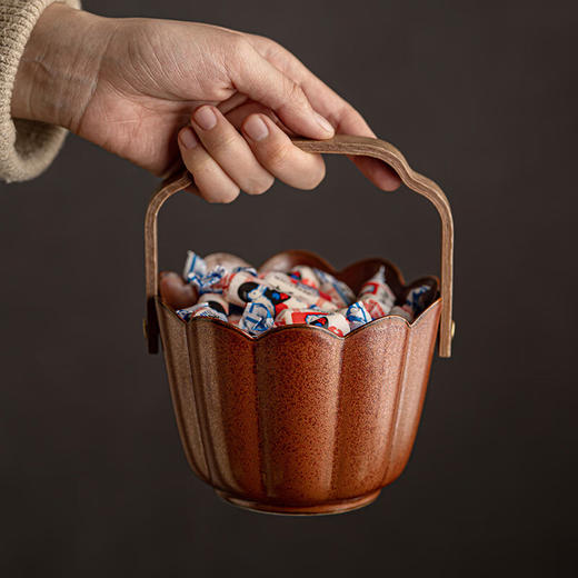 【莲花手提款果篮】陶瓷复古水果篮年货零食糖果收纳盒手提创意茶点盘高颜值干果篮子 商品图6