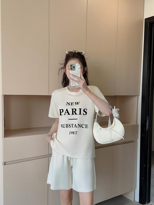 【YW】无忧购“清仓大促”美式复古字母印花钉珠圆领短袖T+休闲短裤套装X2560（截单后3-5天发货） 商品图3